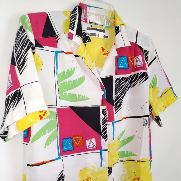 90's Vintage EHL Button-Down Shirt Top Size 6 Petite | Casual Summer Spring - Picture 2 of 5